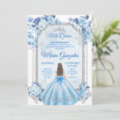Pastel Blue Floral Mexican Charra Mis Quince Kaart (Staand voorkant)
