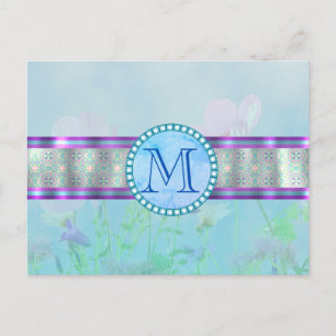 Pastel Blue Floral Monogram Briefkaart