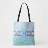 Pastel Blue Floral Monogram Draagtas (Voorkant)