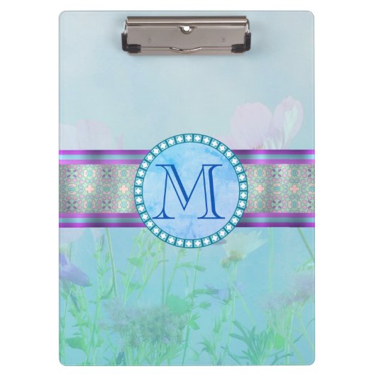 Pastel Blue Floral Monogram Klembord (Voorkant)