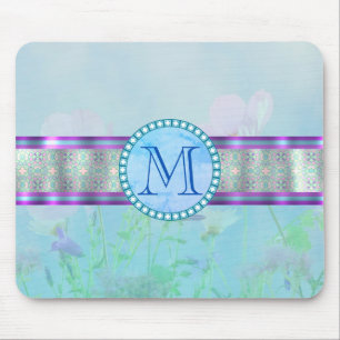 Pastel Blue Floral Monogram Muismat