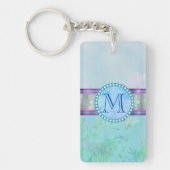 Pastel Blue Floral Monogram Sleutelhanger (Voorkant)
