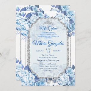 Pastel Blue Floral Roses Mis Quince Invitation