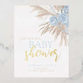 Pastel Blue Flower Baby shower Uitnodigen Folie Feestdagen Briefkaart