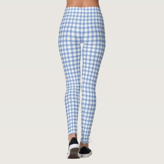 Pastel Blue Gingham Check Patroon Leggings (Achterkant)