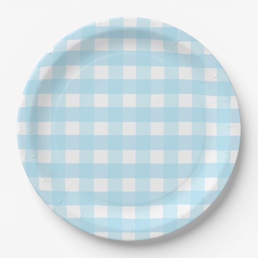 Pastel Blue Gingham Pattern Paper Bord (Voorkant)