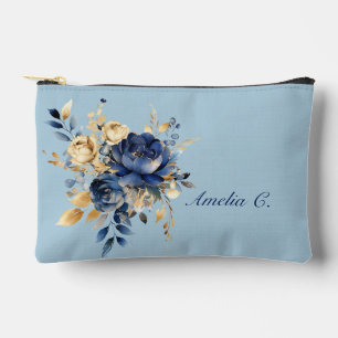 Pastel Blue & Gold Aquarelle Florale Sac cosmétiqu