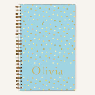 Pastel Blue Gold Confetti Stippen - Aangepaste Bul Notitieboek