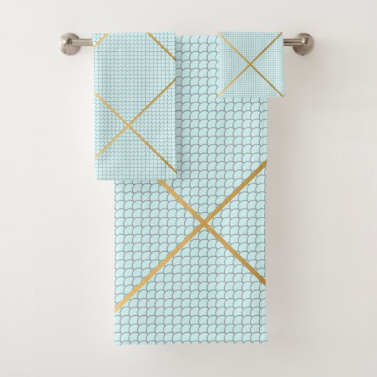 PASTEL BLUE GOLD MERMAID BATHROOM TOWEL SET BAD HANDDOEK (Insitu)