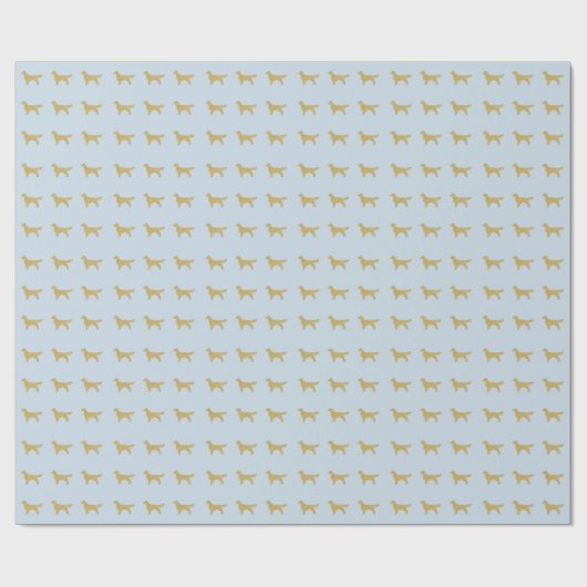 Pastel Blue Golden retriever met gouden glitter Cadeaupapier (Vlak)