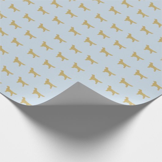 Pastel Blue Golden retriever met gouden glitter Cadeaupapier (Hoek)