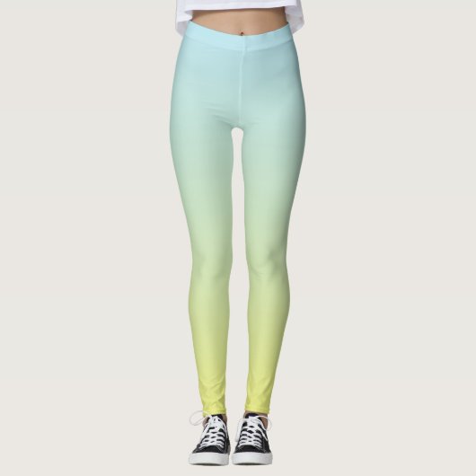 Pastel Blue, Green et Jaune Ombre Fade Leggings (Devant)