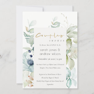 Pastel Blue Green Foliage Couples Shower Invite Bedankkaart
