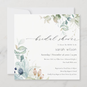 Pastel Blue Green Foliage Vrijgezellenfeest Invite Bedankkaart