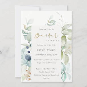 Pastel Blue Green Foliage Vrijgezellenfeest Invite Bedankkaart