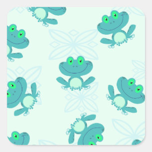PASTEL BLUE GROEN CARTOON FROGS FROGGIEËN PATROON VIERKANTE STICKER