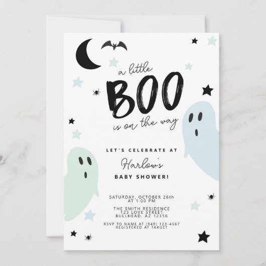 Pastel Blue Little Boo Halloween Boy's Baby shower Kaart (Voorkant)