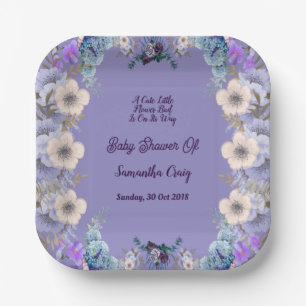 Pastel Blue Little Flower Bud Lila Baby shower Papieren Bordje