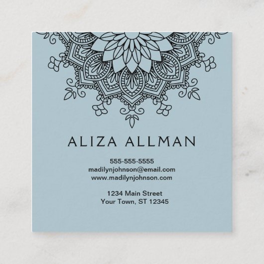 Pastel Blue Mandala Yoga Instructor Vierkante Visitekaartje (Achterkant)