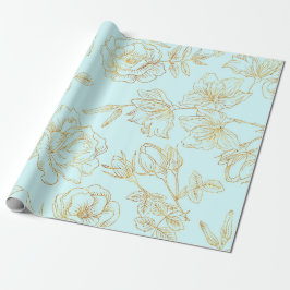 Pastel Blue, met gouden Rozen. Cadeaupapier