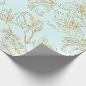 Pastel Blue, met gouden Rozen. Cadeaupapier (Hoek)