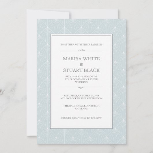 Pastel Blue Modern Art Déco Faire-part de mariage (Devant)