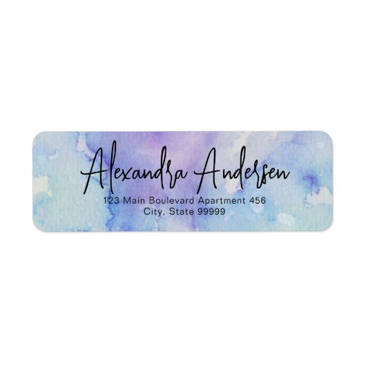 Pastel Blue Paars Waterverf modern Script Label (Voorkant)
