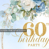 Pastel Blue Peonies Gold 60th Birthday Invitation
