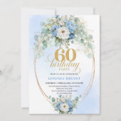Pastel Blue Peonies Gold 60th Birthday Invitation (Devant)