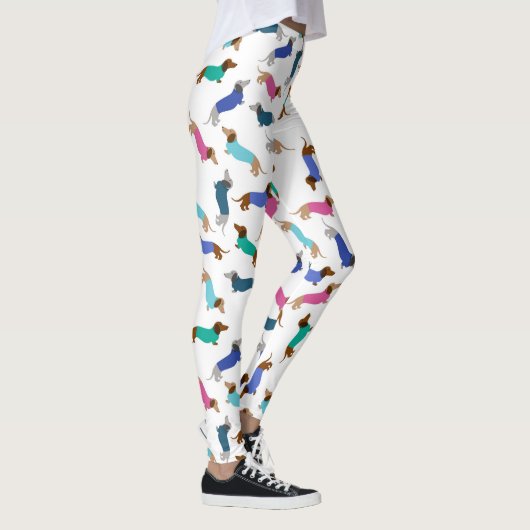Pastel Blue Pink Blauwgroen Dachshund Leggings (Rechts)
