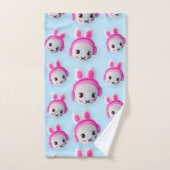 Pastel Blue & Pink Cartoon Bunny Towel (Serviette à main)