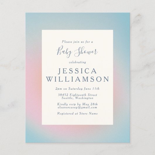Pastel Blue Pink gradiënt Baby shower (Voorkant)