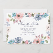 Pastel Blue Pink Paars Weddenschap Save the Date (Voorkant)