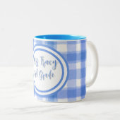 Pastel Blue Plaid Custom Tweekleurige Koffiemok (Voorkant rechts)
