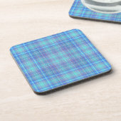 Pastel Blue Plaid Pattern Bier Onderzetter (Linkerzijde)