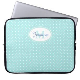 Pastel Blue Polka Dot op maat Laptop Sleeve