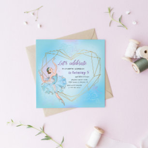 Pastel Blue Pretty Ballerina Invitation Anniversai