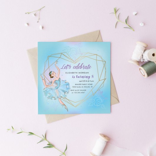 Pastel Blue Pretty Ballerina Invitation Anniversai