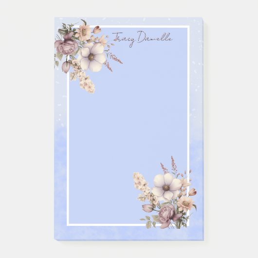 Pastel Blue Pretty Floral Custom Post-it Notes
