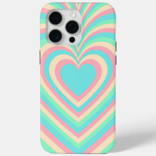 Pastel Blue Rainbow Hypnotic Heart Love Patroon iPhone 15 Pro Max Hoesje