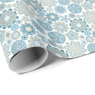 Pastel Blue Retro Abstracte kerstsnowflakes Cadeaupapier