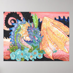 Pastel Blue Roos Dragon Poster