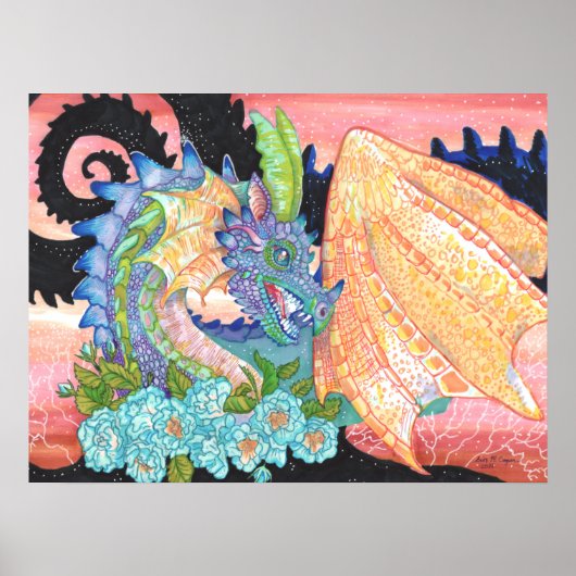 Pastel Blue Roos Dragon Poster (Voorkant)