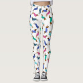 Pastel Blue Rose Turquoise Dachshund Leggings (Devant)