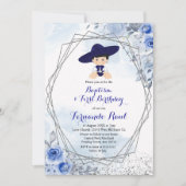 Pastel Blue Silver Fiesta Boy Baptisme Birthday Kaart (Voorkant)