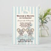 Pastel Blue Stripe Baby Koala Twin Kids Kaart (Staand voorkant)