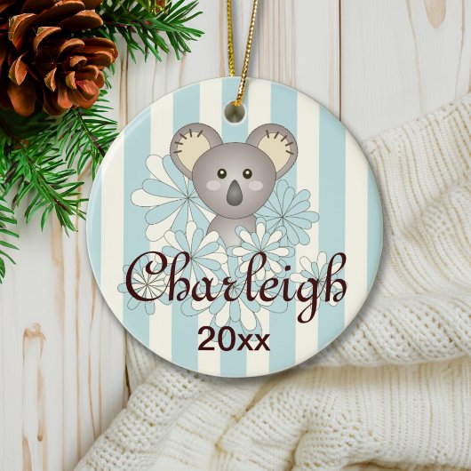 Pastel Blue Stripe Cute Baby Koala Kinder kerst Keramisch Ornament