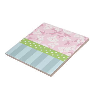 Pastel Blue Striped roze Floral Green Polka Dots Tegeltje
