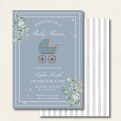 Pastel Blue Stripes Baby Carriage Baby Shower Kaart