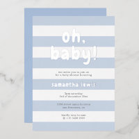 Pastel Blue Stripes Oh Baby Boy Shower Silver